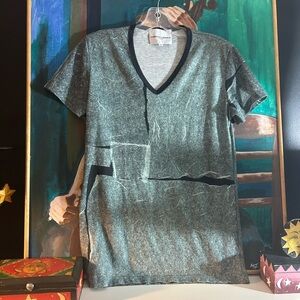 Christoph Broich Gray Green V-Neck Short Sleeve Tee Artsy